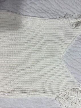 Mango Cream Ribbed Sleeveless Tank with Lace Straps